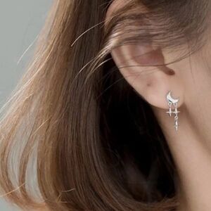 2PCS Silver Moon & Star & Wing Earring Set